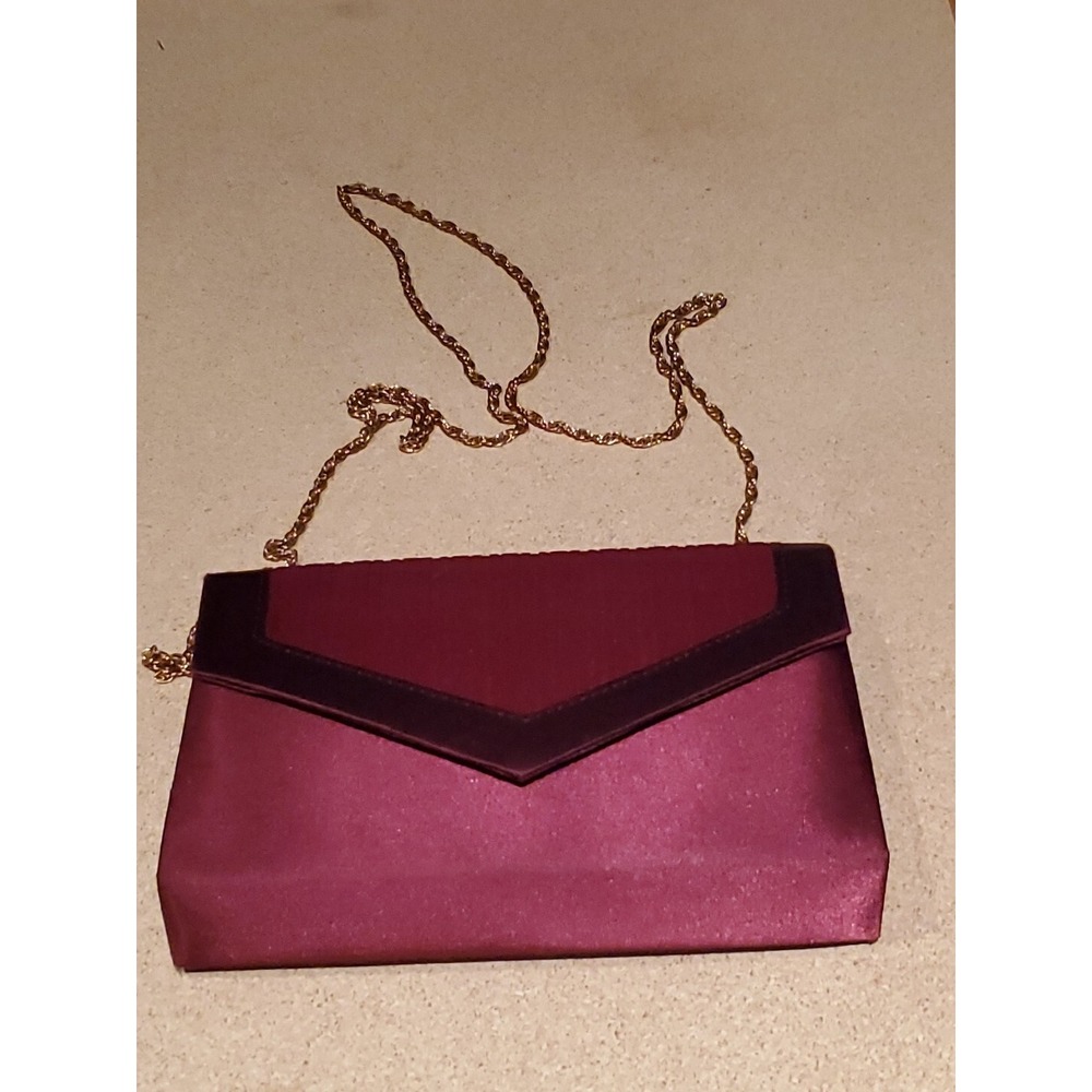 Carla Marchi Envelope Clutch Womens Satin Gold Chain Strap Evening Bag Burgundy